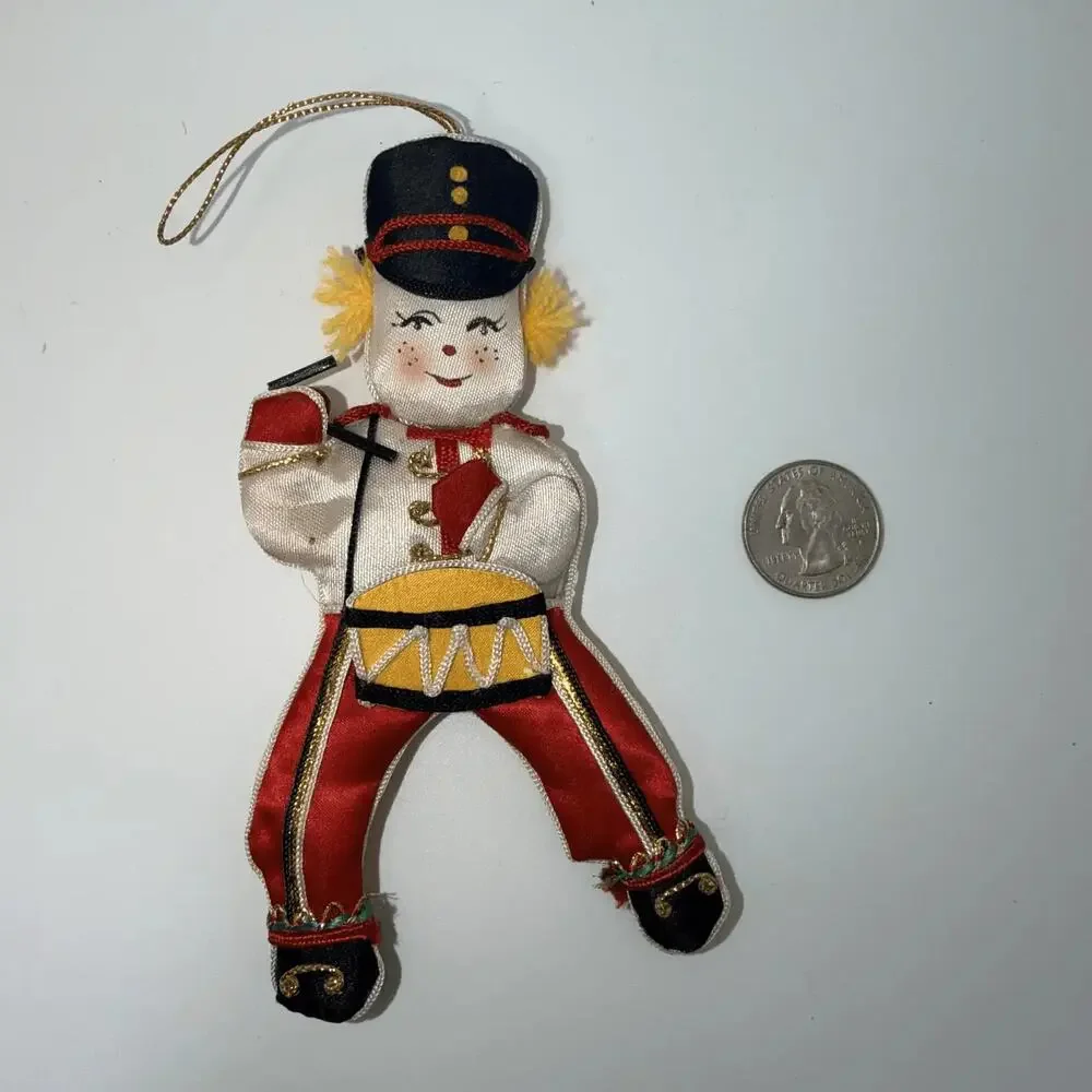 Vtg Drummer Boy Toy Soldier Christmas‎ Tree Ornament Puffy Satin Fabric